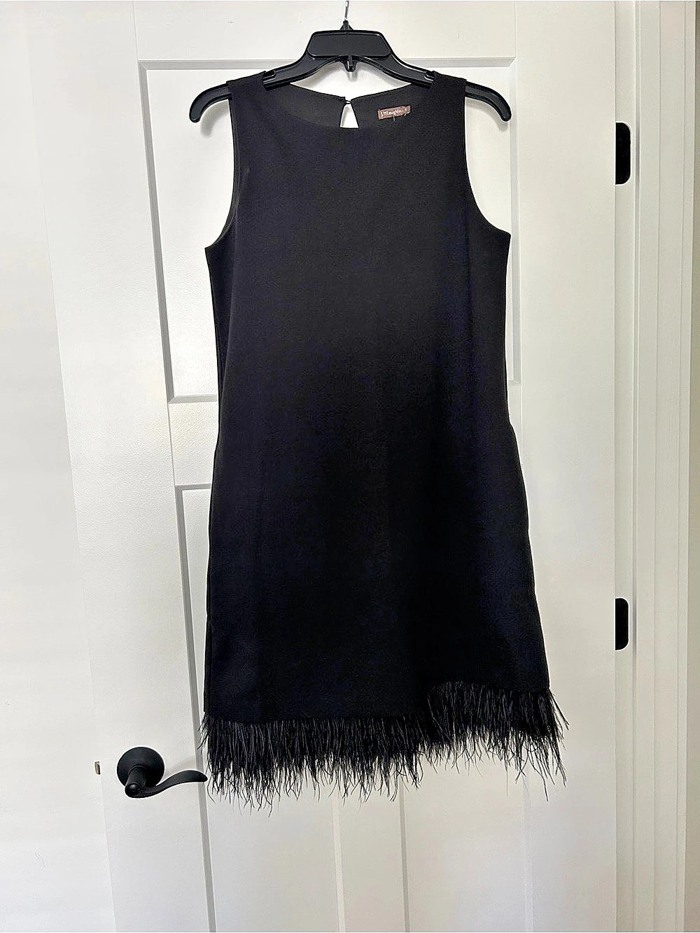 J.McLaughlin Glenn Feather-Trim Sheath Dress Black Small NWT